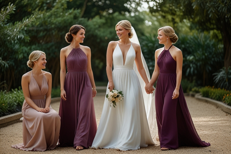 Halter Chiffon Long Bridesmaid Dresses with Slit A-Line